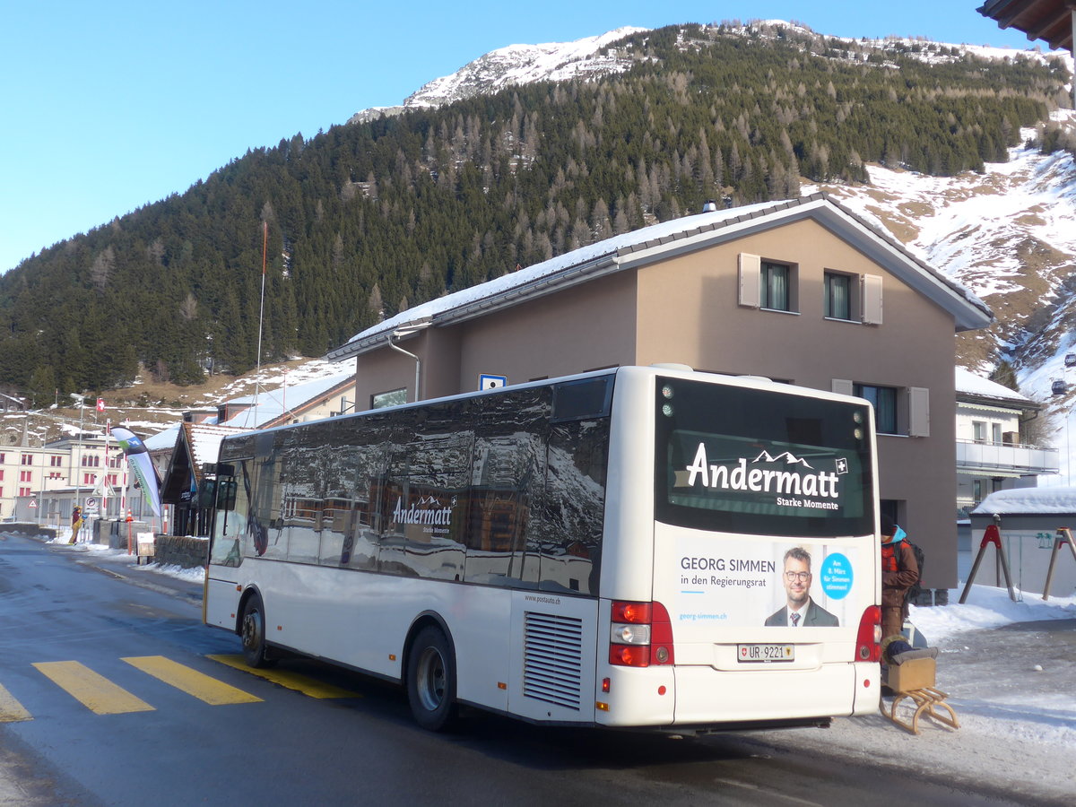 (214'152) - Mattli, Wassen - UR 9221 - MAN/G�ppel (ex Lengacher, Wichtrach Nr. 6) am 9. Februar 2020 in Andermatt, Tourist Info