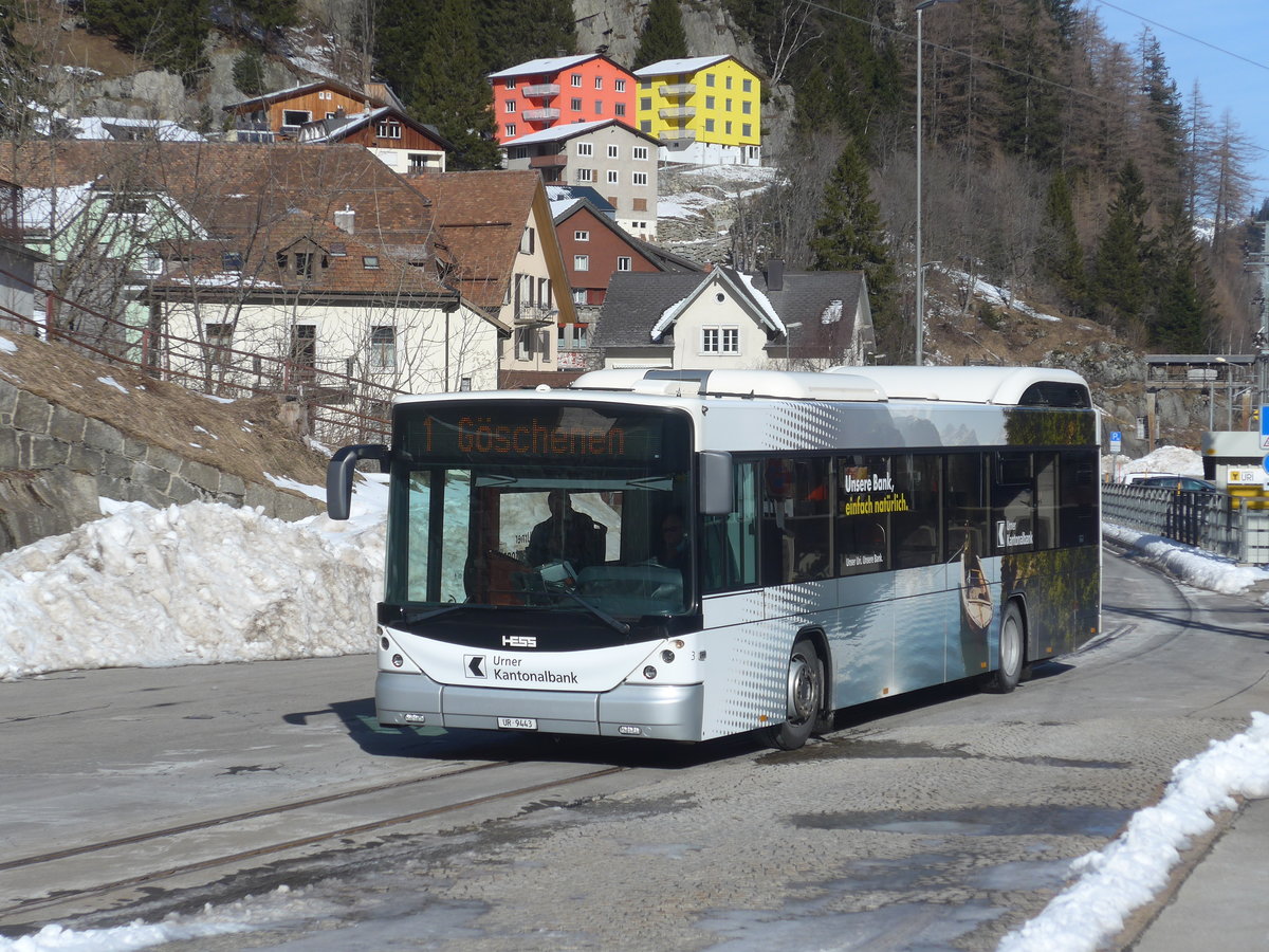 (214'158) - AAGU Altdorf - Nr. 3/UR 9443 - Hess am 9. Februar 2020 beim Bahnhof G�schenen