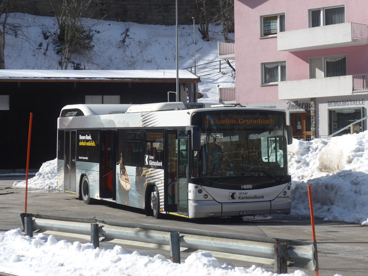 (214'159) - AAGU Altdorf - Nr. 3/UR 9443 - Hess am 9. Februar 2020 beim Bahnhof G�schenen