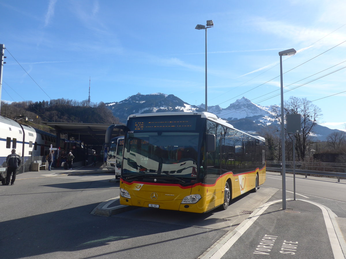 (214'182) - Niederer, Filzbach - Nr. 2/GL 47 - Mercedes am 15. Februar 2020 beim Bahnhof Ziegelbr�cke