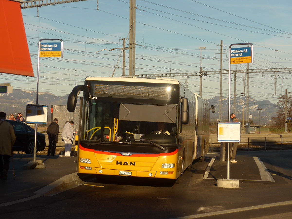 (214'206) - PostAuto Ostschweiz - SZ 77'288 - MAN (ex Kistler, Reichenburg) am 15. Februar 2020 beim Bahnhof Pf�ffikon