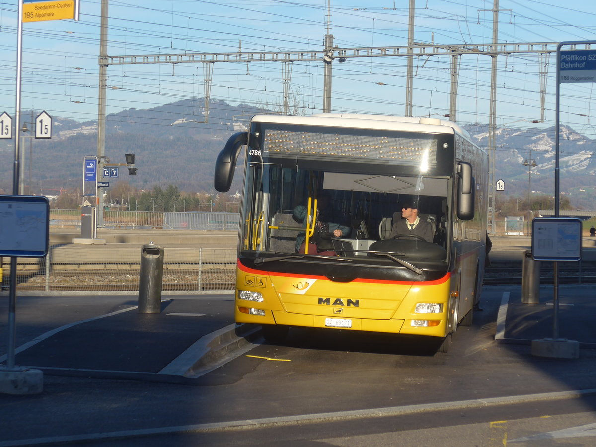 (214'213) - Lienert&Ehrler, Einsiedeln - SZ 69'121 - MAN (ex Schuler, Feusisberg) am 15. Februar 2020 beim Bahnhof Pf�ffikon