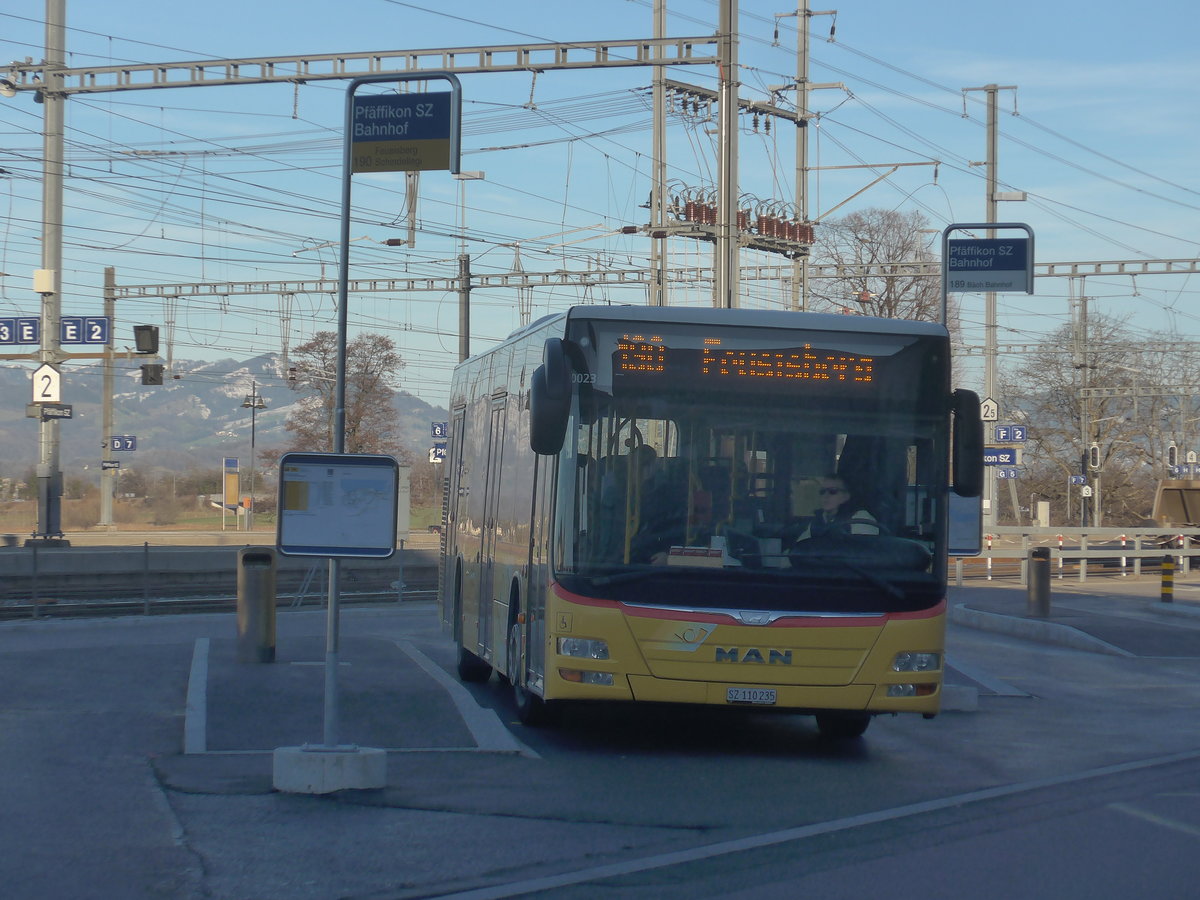 (214'215) - Lienert&Ehrler, Einsiedeln - SZ 110'235 - MAN (ex Schuler, Feusisberg) am 15. Februar 2020 beim Bahnhof Pf�ffikon