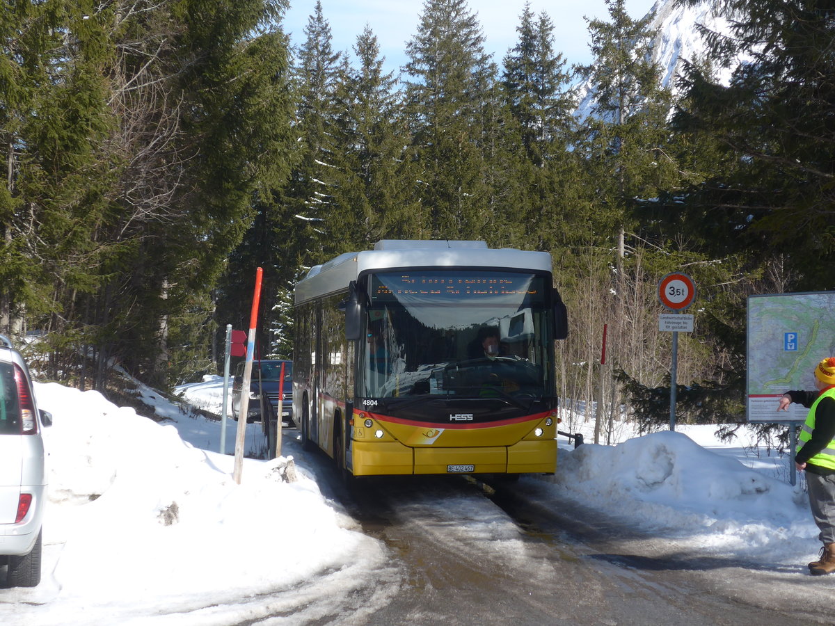 (215'082) - PostAuto Bern - BE 402'467 - Scania/Hess (ex AVG Meiringen Nr. 67; ex AVG Meiringen Nr. 76; ex Steiner, Messen) am 8. M�rz 2020 auf der Schwarzwaldalp