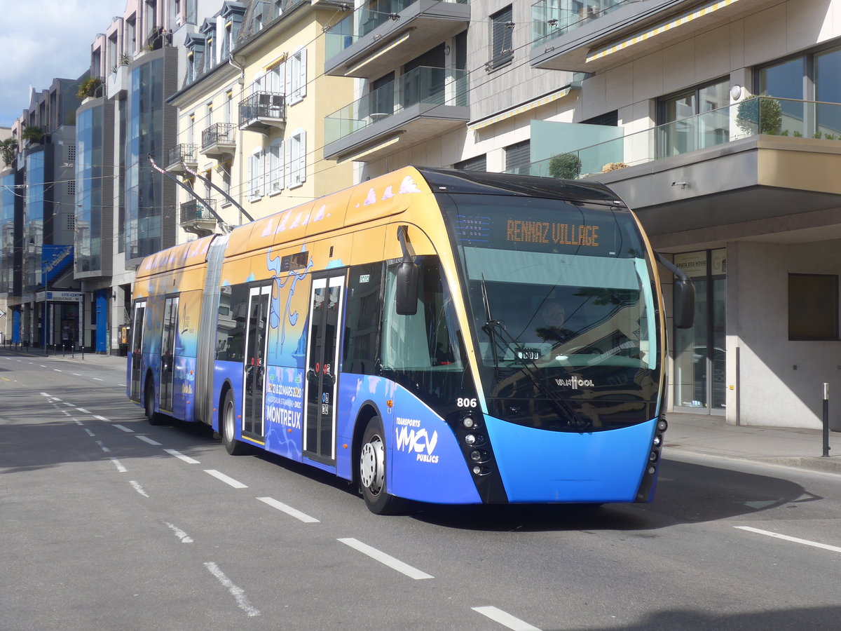 (215'164) - VMCV Clarens - Nr. 806 - Van Hool Gelenktrolleybus am 14. M�rz 2020 in Montreux, Escaliers de la Gare