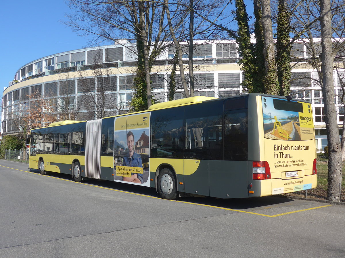 (215'284) - STI Thun - Nr. 142/BE 801'142 - MAN am 18. M�rz 2020 bei der Schiffl�ndte Thun
