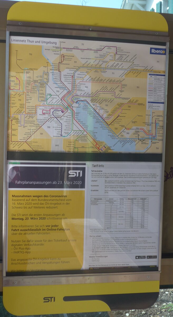 (215'349) - STI-Fahrplan wegen Corona am 21. M�rz 2020 in Thun-Lerchenfeld, Forstweg