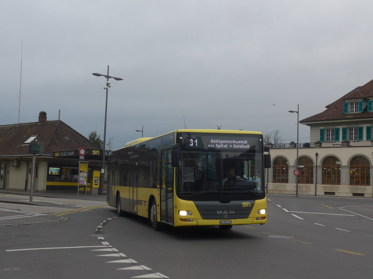 (215'363) - STI Thun - Nr. 153/BE 801'153 - MAN am 22. M�rz 2020 beim Bahnhof Thun