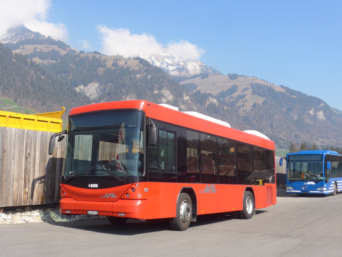 (215'515) - AFA Adelboden - Nr. 59/BE 645'415 - Scania/Hess am 25. M�rz 2020 in Frutigen, Garage