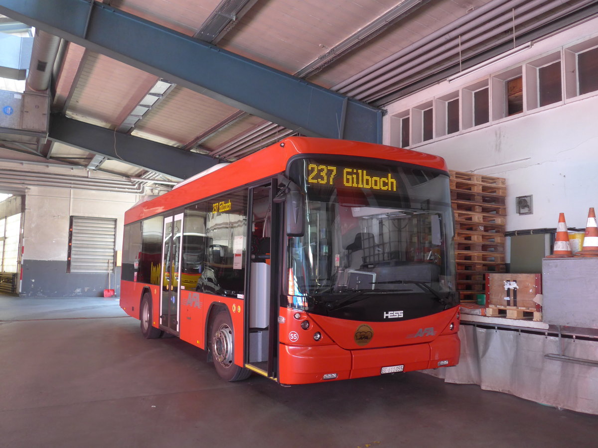 (215'524) - AFA Adelboden - Nr. 55/BE 611'055 - Scania/Hess am 25. M�rz 2020 in Adelboden, Busstation