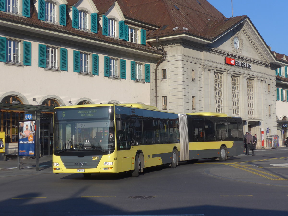 (215'707) - STI Thun - Nr. 145/BE 801'145 - MAN am 31. M�rz 2020 beim Bahnhof Thun