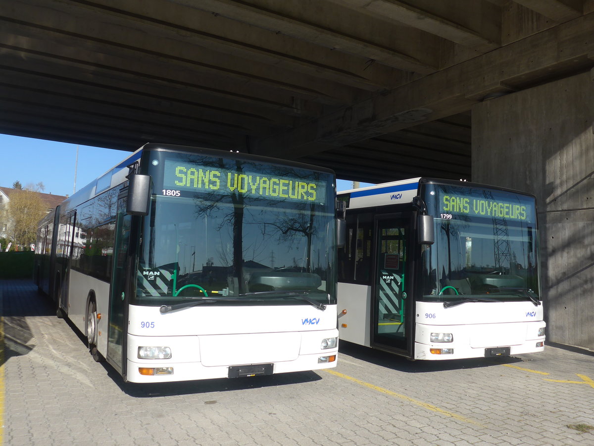 (215'836) - VMCV Clarens - Nr. 905 - MAN (ex transN, La Chaux-de-Fonds Nr. 245; ex TN Neuch�tel Nr. 245) am 4. April 2020 in Kerzers, Murtenstrasse