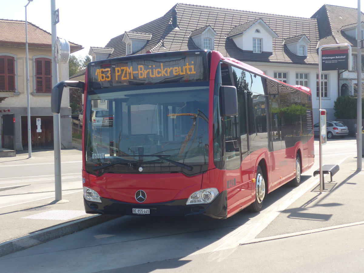 (216'343) - Bernmobil, Bern - Nr. 445/BE 855'445 - Mercedes am 22. April 2020 beim Bahnhof M�nsingen
