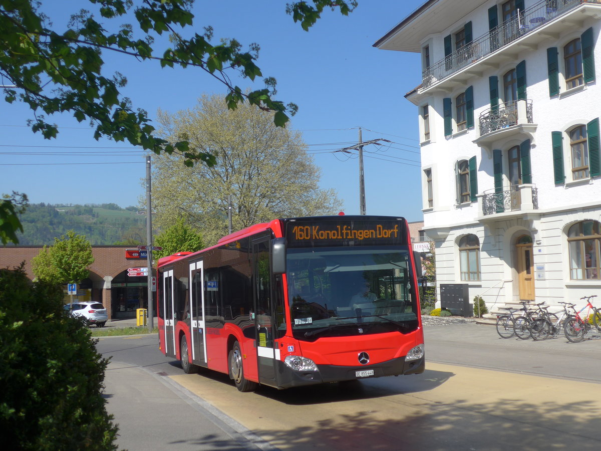 (216'344) - Bernmobil, Bern - Nr. 448/BE 855'448 - Mercedes am 22. April 2020 beim Bahnhof M�nsingen