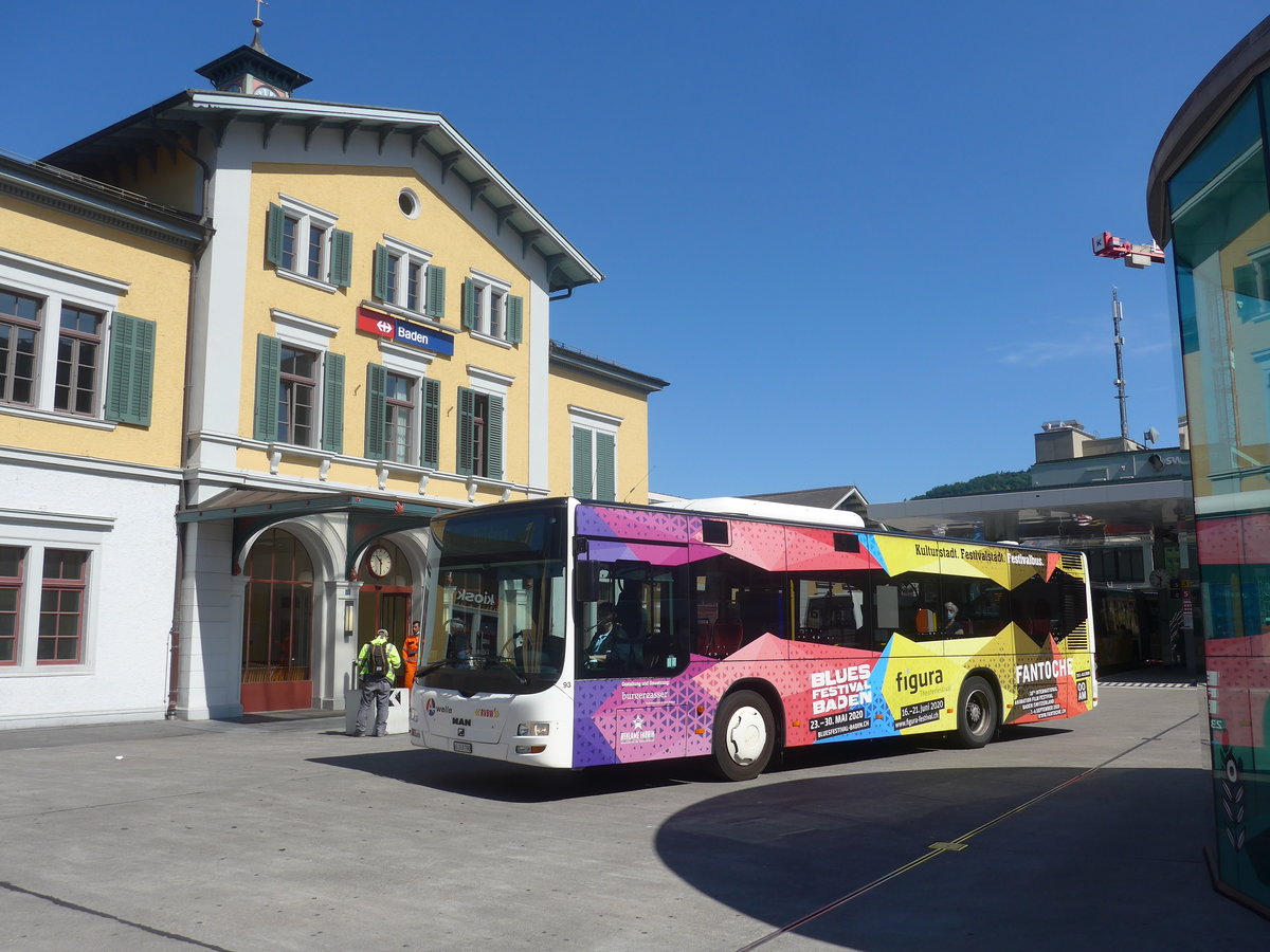 (217'368) - RVBW Wettingen - Nr. 93/AG 249'790 - MAN/G�ppel am 30. Mai 2020 beim Bahnhof Baden