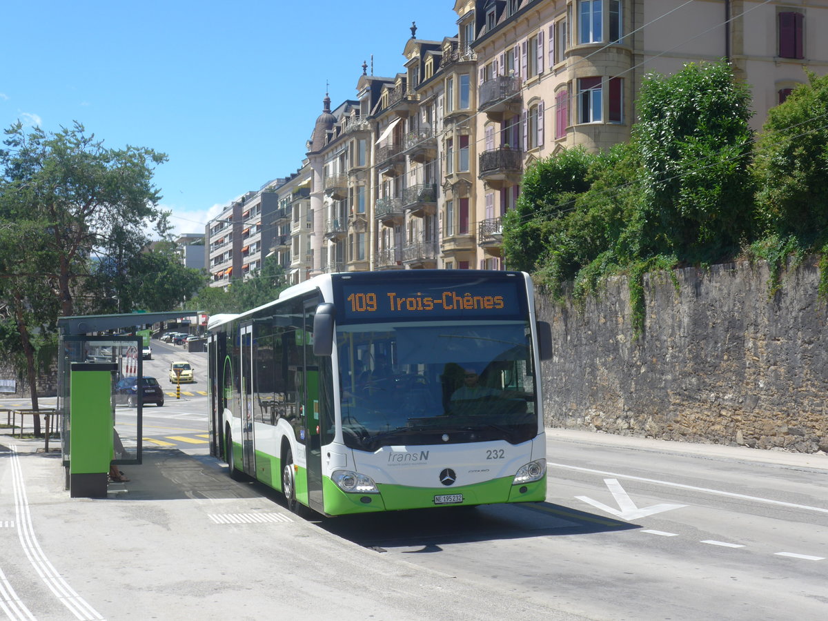 (218'529) - transN, La Chaux-de-Fonds - Nr. 232/NE 195'232 - Mercedes am 6. Juli 2020 beim Bahnhof Neuch�tel
