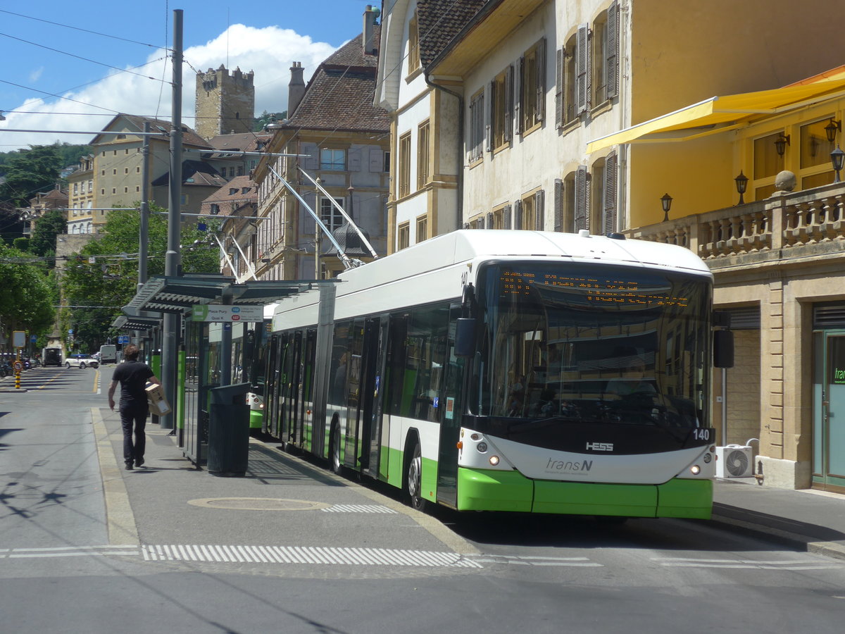(218'555) - transN, La Chaux-de-Fonds - Nr. 140 - Hess/Hess Gelenktrolleybus (ex TN Neuch�tel Nr. 140) am 6. Juli 2020 in Neuch�tel, Place Pury