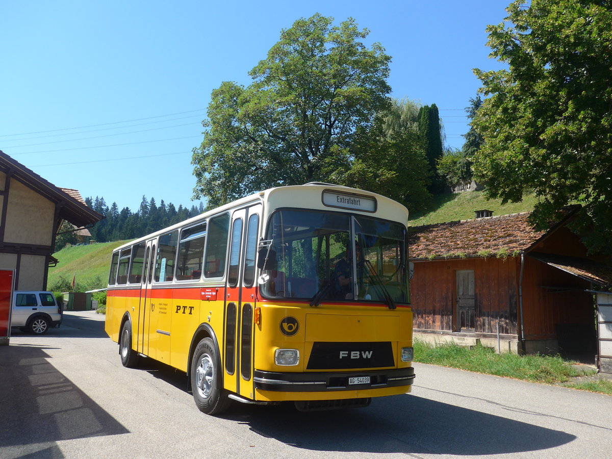 (219'573) - Birchler, Remetschwil - AG 54'039 - FBW/T�scher (ex Gerber, Winkel; ex Eggenberger, M�riken; ex Tanner, Bubendorf; ex P 24'803) am 9. August 2020 beim Bahnhof Emmenmatt