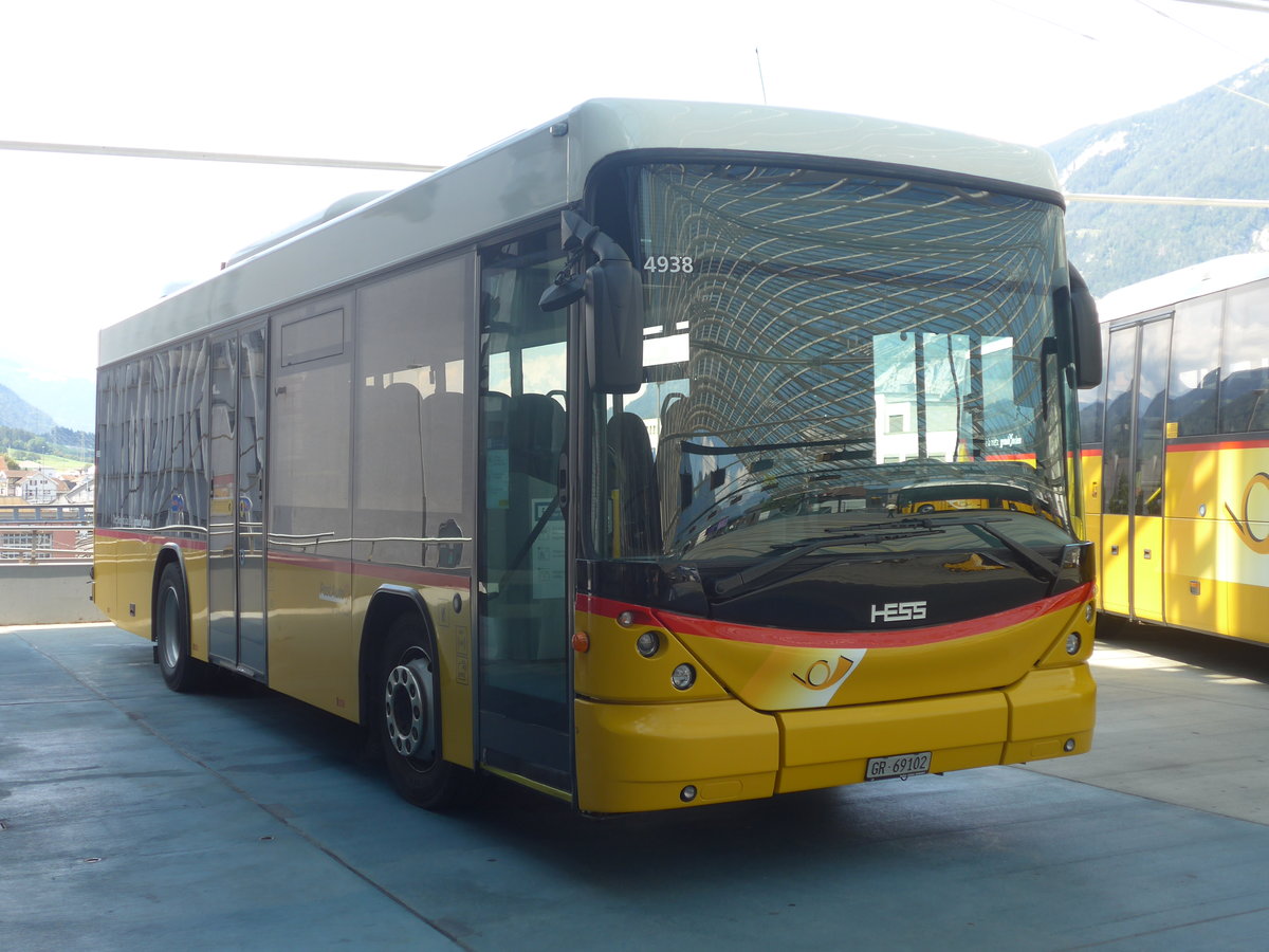 (219'755) - PostAuto Graub�nden - GR 69'102 - Scania/Hess am 16. August 2020 in Chur, Postautostation