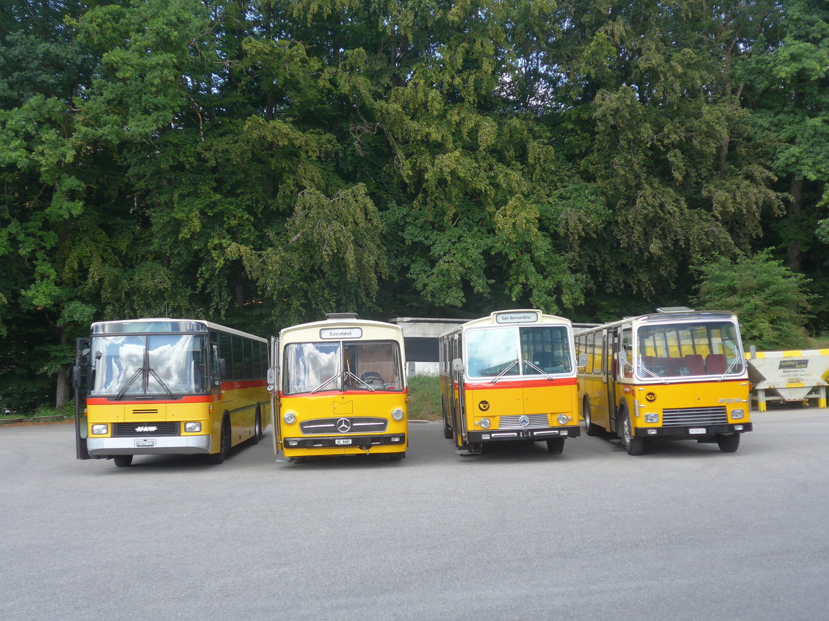 (220'119) - Widmer, Bern - BE 842'322 - NAW/Hess (ex Lombardi, Winterthur; ex Wohlgemuth, Hochwald) + Schweizer, Schliern - BE 8680 - Mercedes/R&J (ex SBE Mettleneggen, Wattenwil; ex Frommelt, FL-Vaduz) + Gast, Wimmis - Saurer/T�scher (ex HPTrans, Thusis, ex Mauerhofer, Worb; ex Erni, Schupfart Nr. 3; ex P 24'636) + Wittig, N�rensdorf - ZH 205'322 - FBW/FHS (ex Tiemann, Oetwil Nr. 6; ex B�tra, Birr Nr. 28; ex Autocca, Visp; ex P 24'186) am 23. August 2020 in Burgdorf, �kihof Ziegelgut