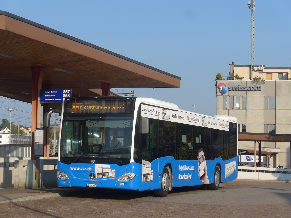 (220'571) - VZO Gr�ningen - Nr. 6/ZH 41'406 - Mercedes am 12. September 2020 beim Bahnhof Wetzikon