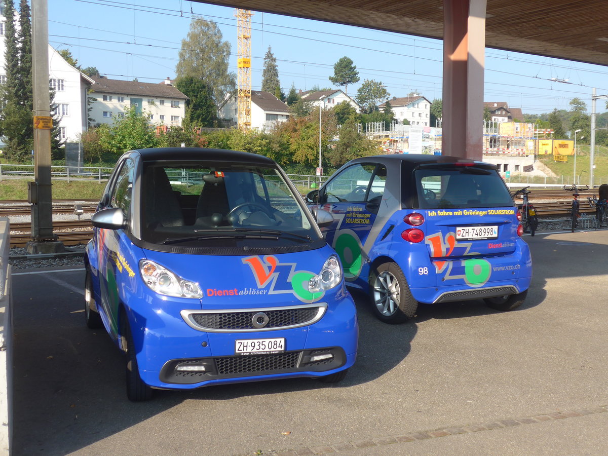 (220'577) - VZO Gr�ningen - Nr. 84/ZH 935'084 - Smart am 12. September 2020 beim Bahnhof Wetzikon