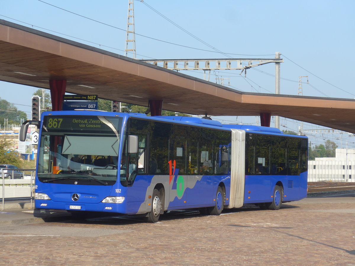 (220'583) - VZO Gr�ningen - Nr. 102/ZH 745'102 - Mercedes am 12. September 2020 beim Bahnhof Wetzikon