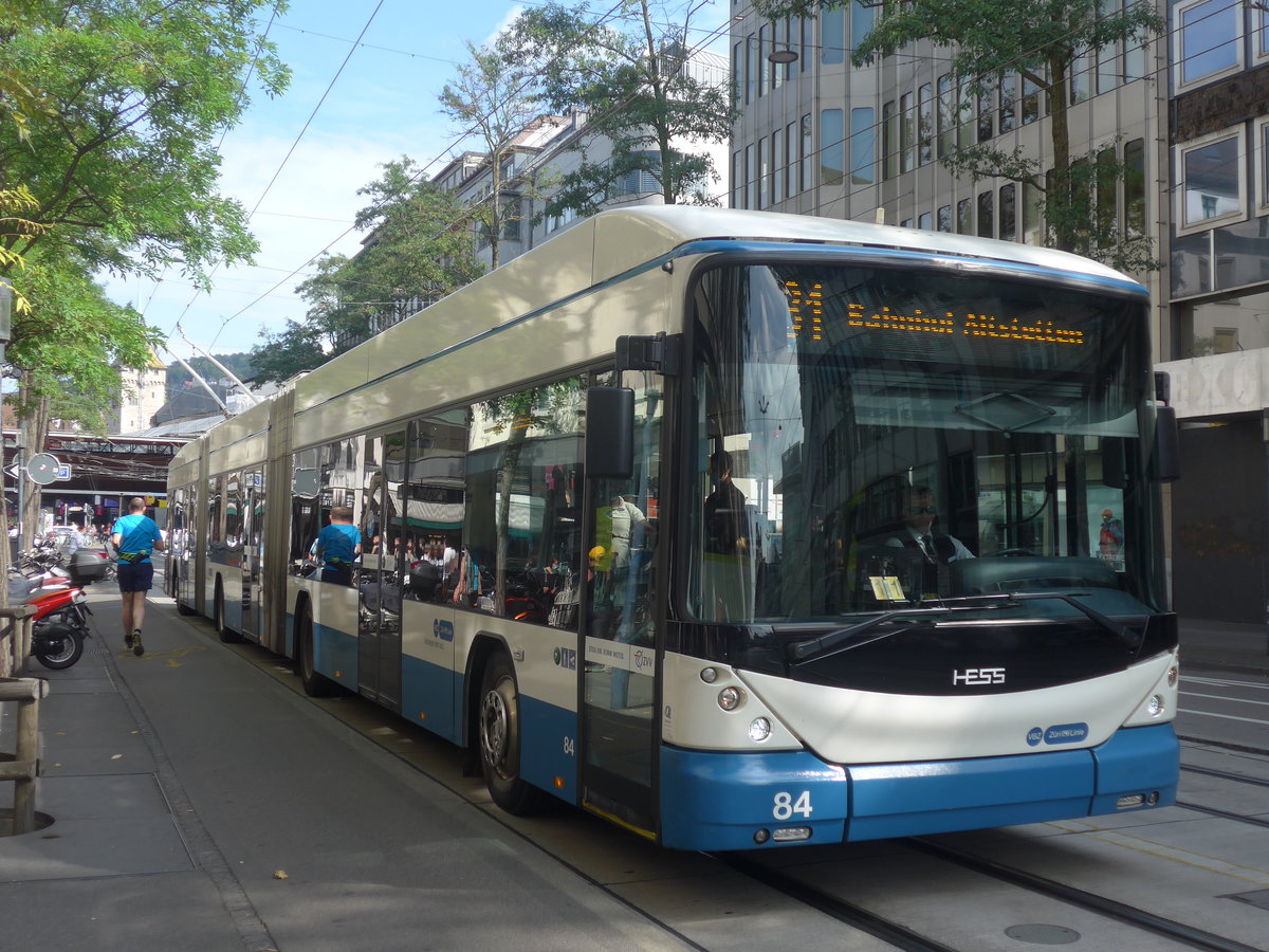 (220'972) - VBZ Z�rich - Nr. 84 - Hess/Hess Doppelgelenktrolleybus am 22. September 2020 in Z�rich, L�wenstrasse