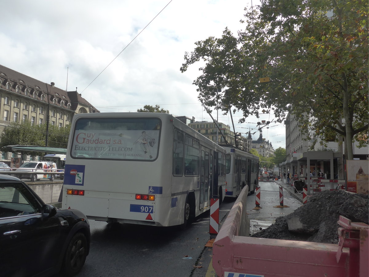 (221'058) - TL Lausanne - Nr. 907 - Lanz+Marti/Hess Personenanh�nger am 23. September 2020 in Lausanne, Chauderon