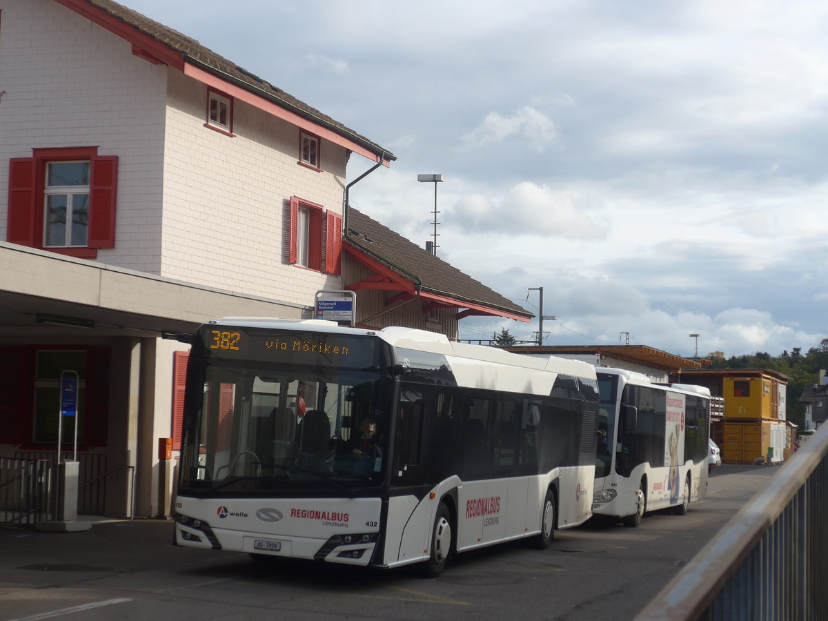 (221'525) - Knecht, Windisch - Nr. 432/AG 7999 - Solaris am 27. September 2020 beim Bahnhof (ohne Aussenspiegel!) M�genwil