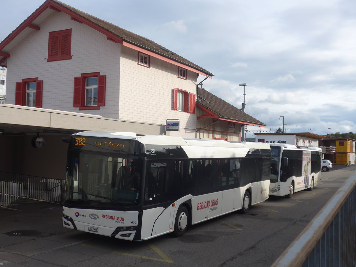 (221'526) - Knecht, Windisch - Nr. 432/AG 7999 - Solaris am 27. September 2020 beim Bahnhof M�genwil (ohne Aussenspiegel!)