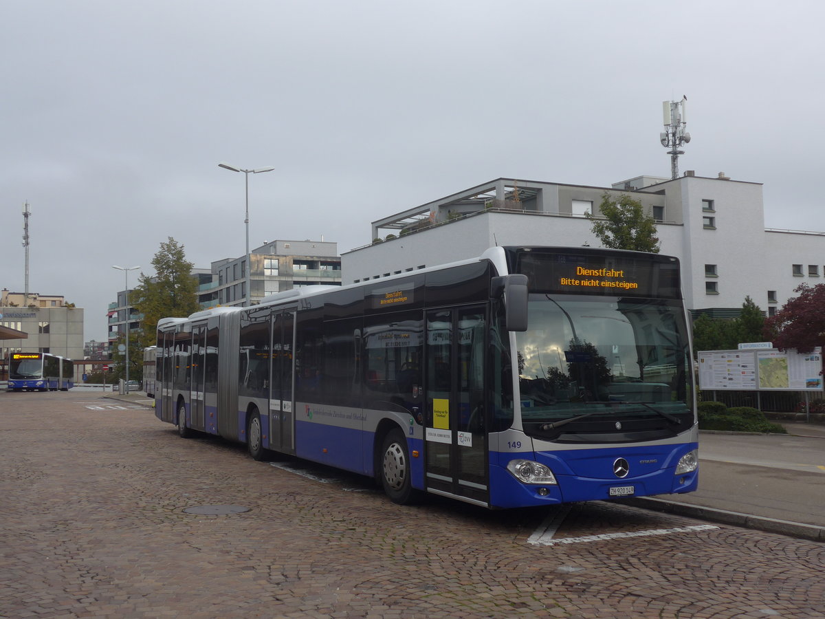 (221'774) - VZO Gr�ningen - Nr. 149/ZH 920'149 - Mercedes am 12. Oktober 2020 beim Bahnhof Wetzikon