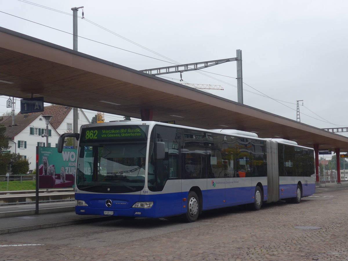 (221'784) - VZO Gr�ningen - Nr. 120/ZH 580'120 - Mercedes am 12. Oktober 2020 beim Bahnhof Wetzikon