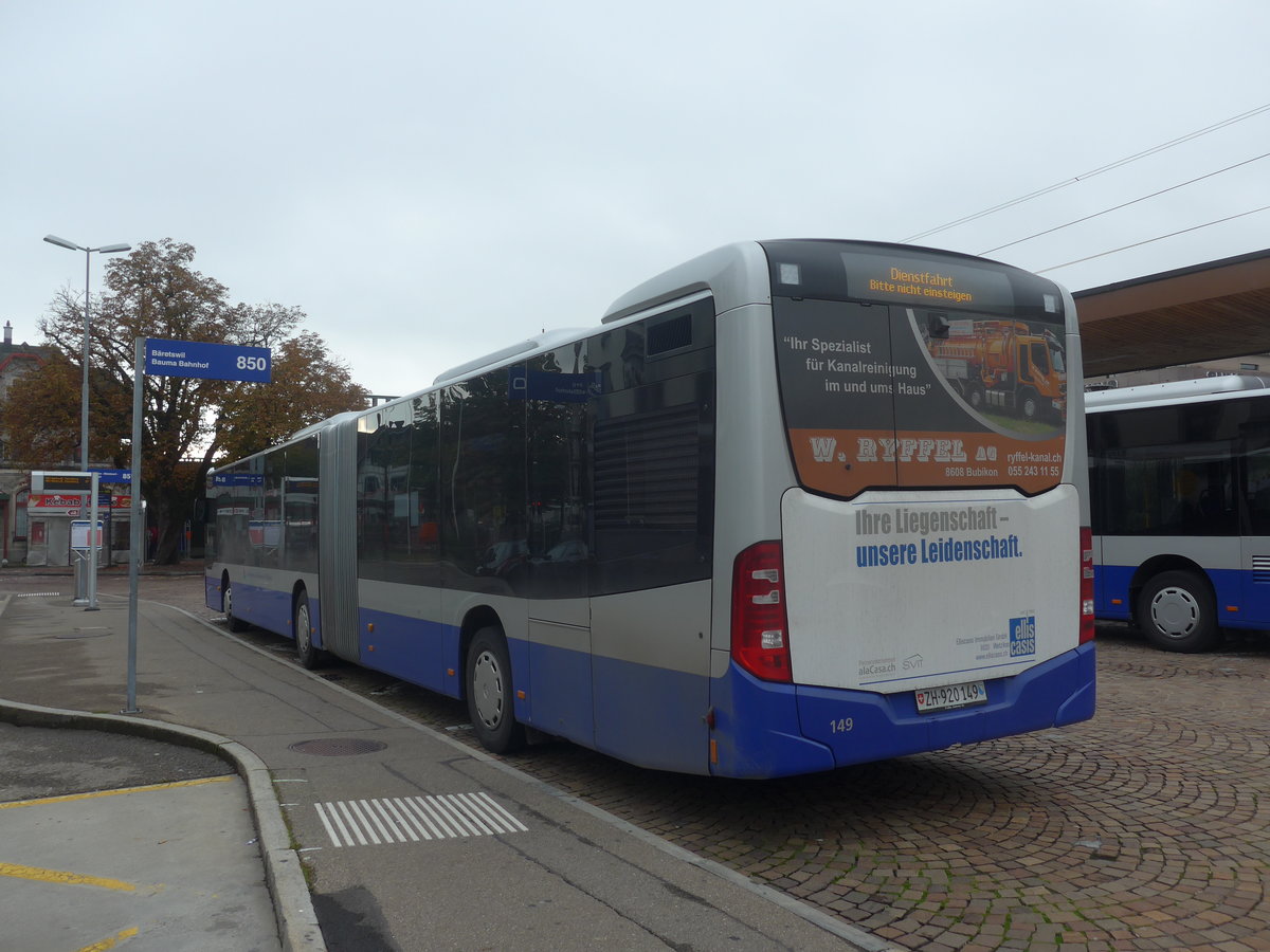 (221'788) - VZO Gr�ningen - Nr. 149/ZH 920'149 - Mercedes am 12. Oktober 2020 beim Bahnhof Wetzikon