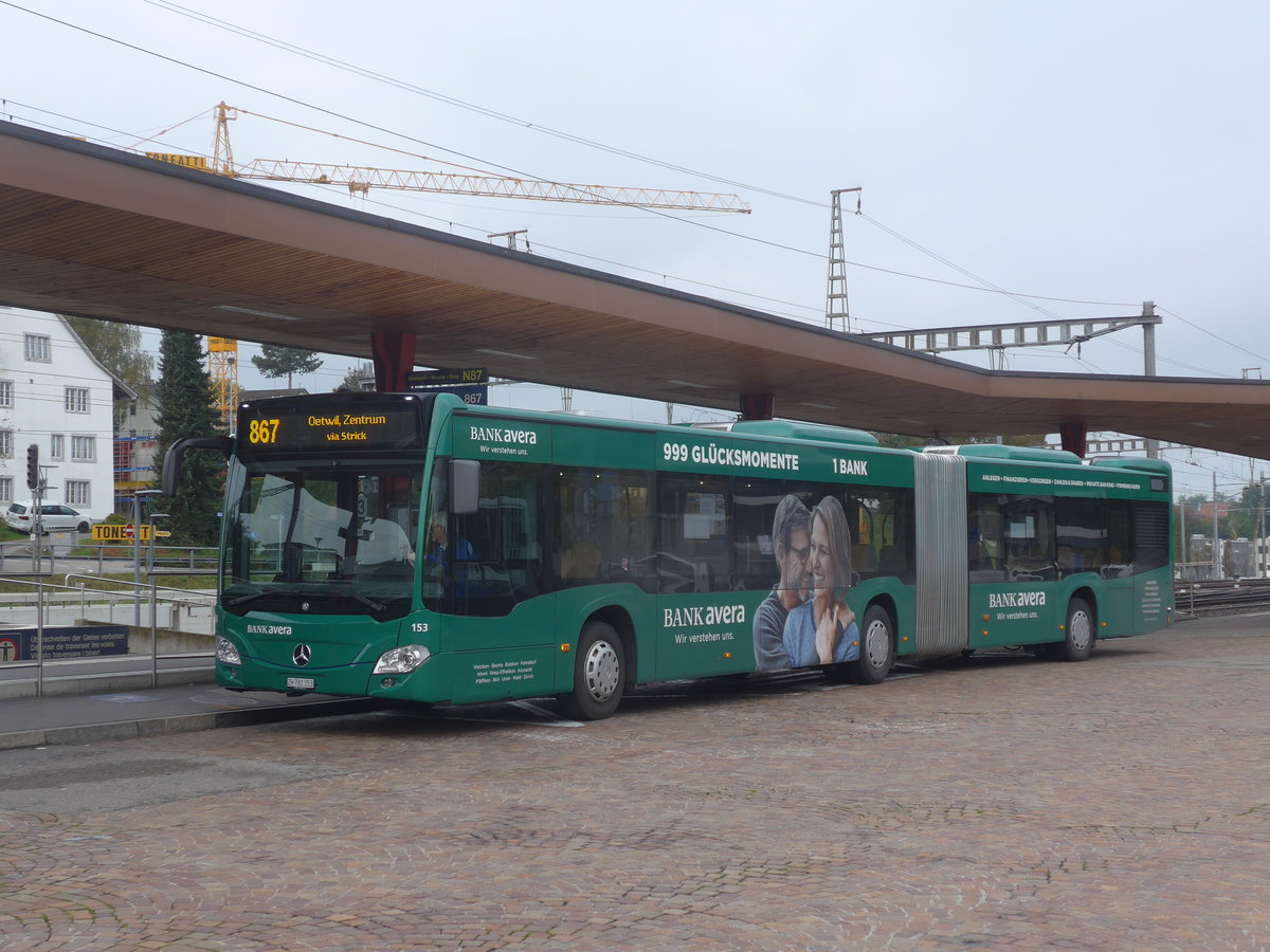 (221'790) - VZO Gr�ningen - Nr. 153/ZH 781'153 - Mercedes am 12. Oktober 2020 beim Bahnhof Wetzikon