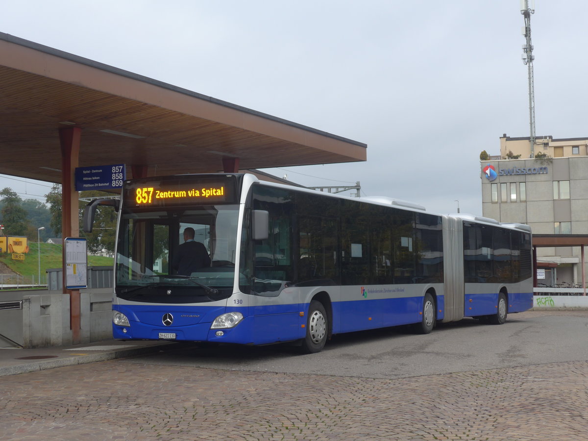 (221'791) - VZO Gr�ningen - Nr. 130/ZH 621'130 - Mercedes am 12. Oktober 2020 beim Bahnhof Wetzikon