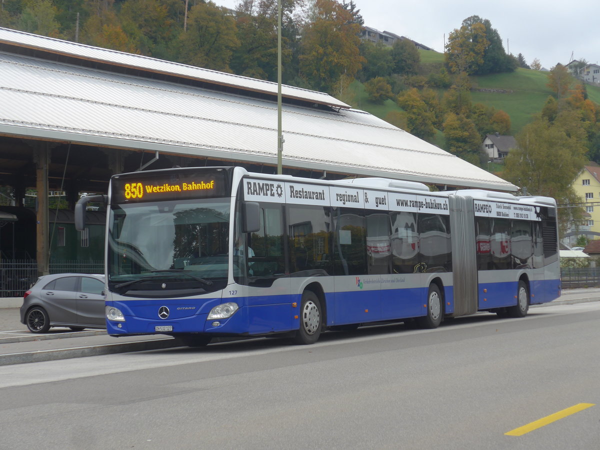 (221'866) - VZO Gr�ningen - Nr. 127/ZH 532'127 - Mercedes am 12. Oktober 2020 beim Bahnhof Bauma