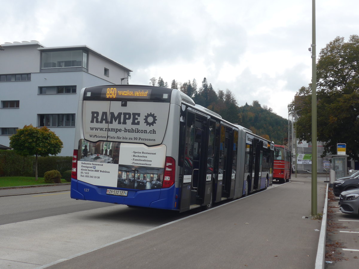 (221'870) - VZO Gr�ningen - Nr. 127/ZH 532'127 - Mercedes am 12. Oktober 2020 beim Bahnhof Bauma
