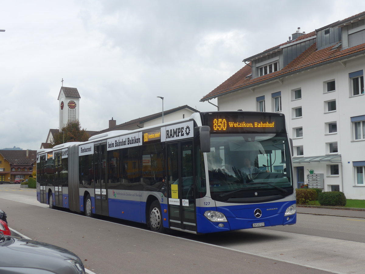 (221'871) - VZO Gr�ningen - Nr. 127/ZH 532'127 - Mercedes am 12. Oktober 2020 beim Bahnhof Bauma