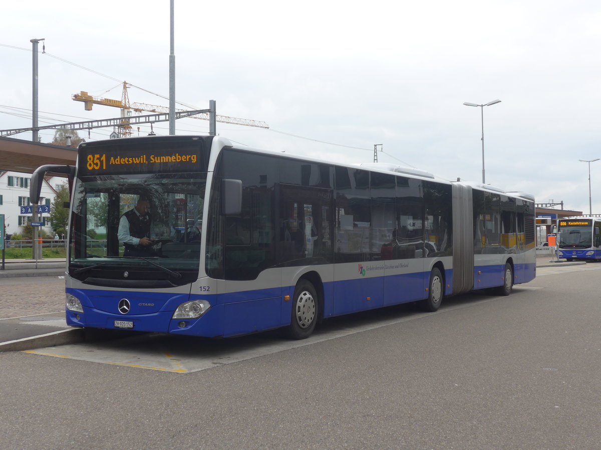 (221'897) - VZO Gr�ningen - Nr. 152/ZH 920'152 - Mercedes am 12. Oktober 2020 beim Bahnhof Wetzikon