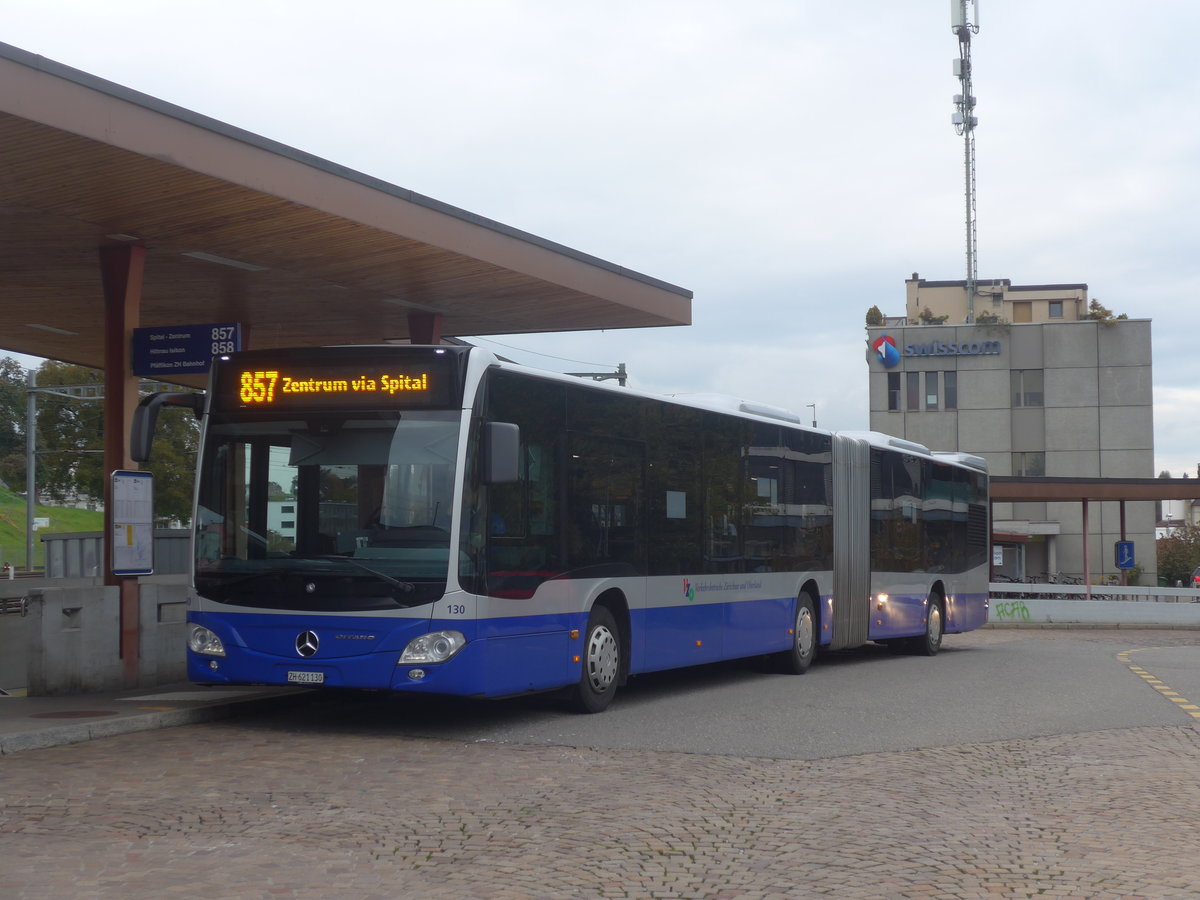 (221'898) - VZO Gr�ningen - Nr. 130/ZH 621'130 - Mercedes am 12. Oktober 2020 beim Bahnhof Wetzikon
