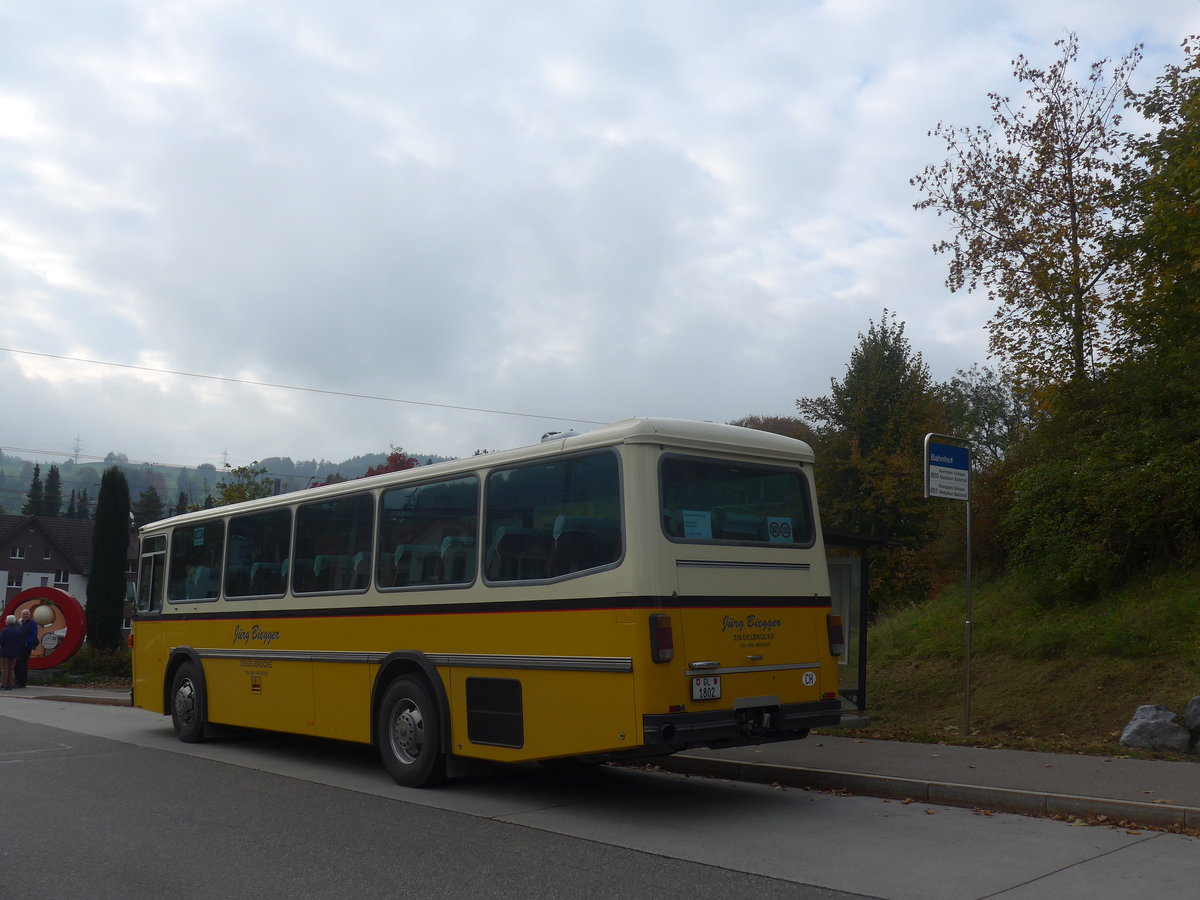 (221'957) - Biegger, Uster - Nr. 9/GL 1802 - Saurer/R&J (ex P 24'366) am 18. Oktober 2020 beim Bahnhof B�retswil
