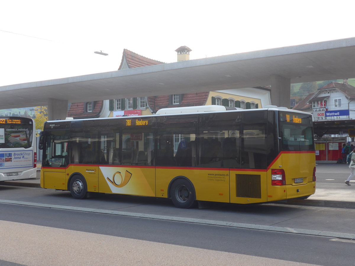 (222'466) - Postautobetriebe Unteres Toggenburg, Ganterschwil - SG 215'399 - MAN/G�ppel am 22. Oktober 2020 beim Bahnhof Wattwil