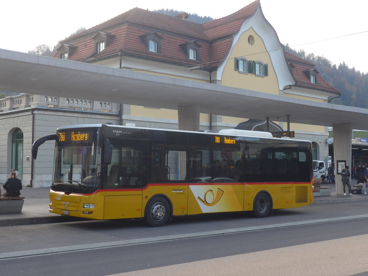 (222'467) - Postautobetriebe Unteres Toggenburg, Ganterschwil - SG 215'399 - MAN/G�ppel am 22. Oktober 2020 beim Bahnhof Wattwil