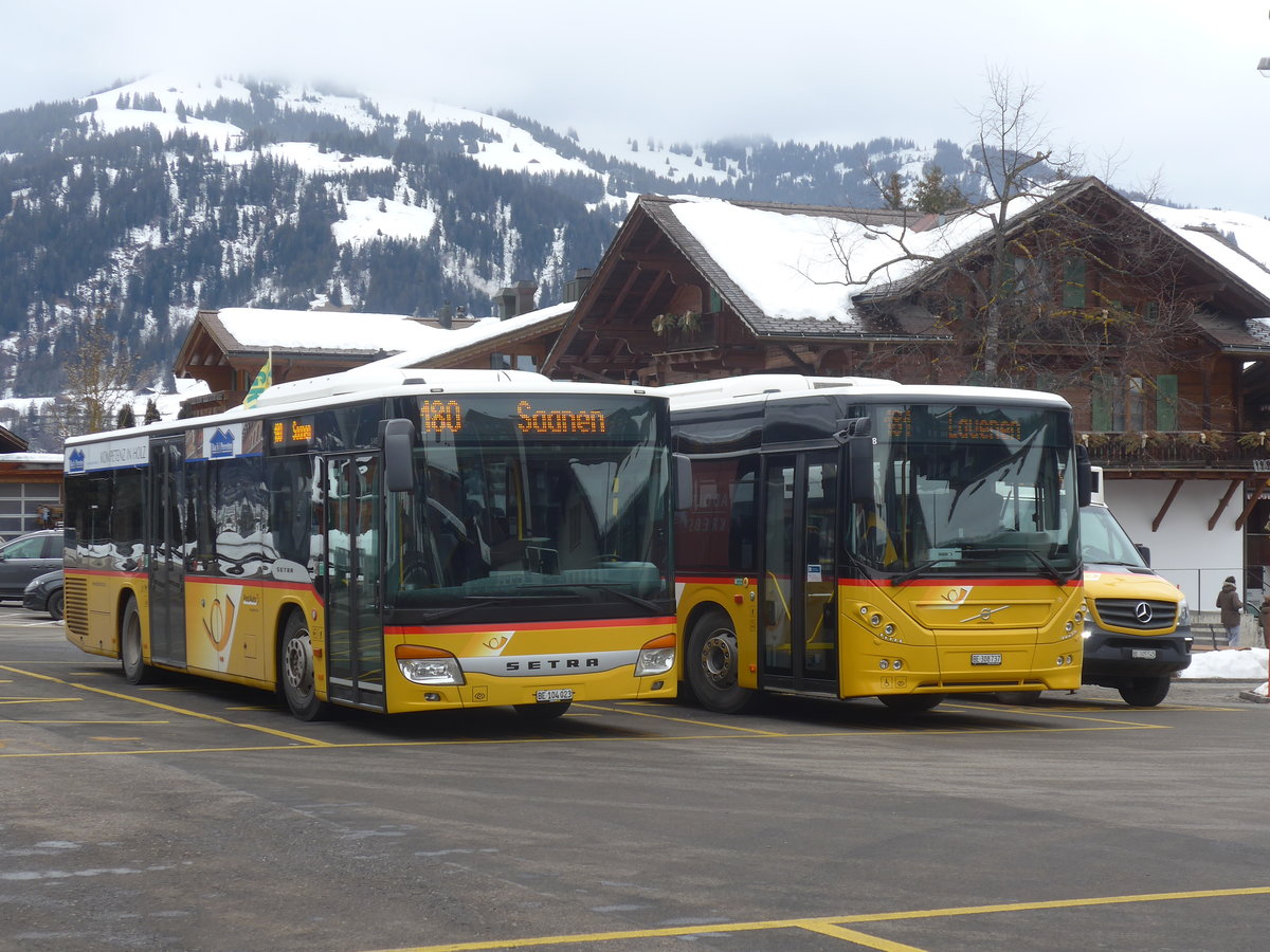 (223'450) - K�bli, Gstaad - BE 104'023 - Setra (ex Nr. 1) am 7. Februar 2021 beim Bahnhof Gstaad