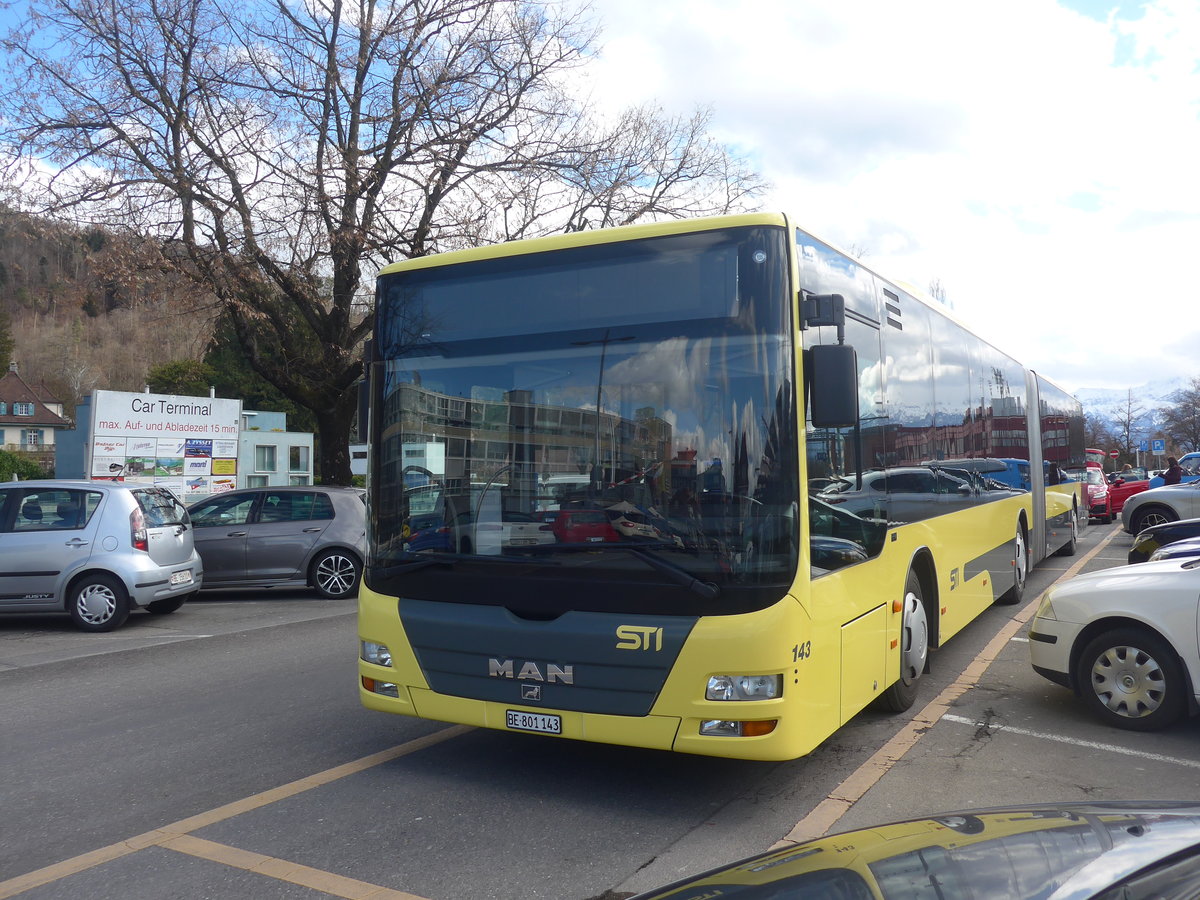 (224'056) - STI Thun - Nr. 143/BE 801'143 - MAN am 12. M�rz 2021 in Thun, CarTerminal
