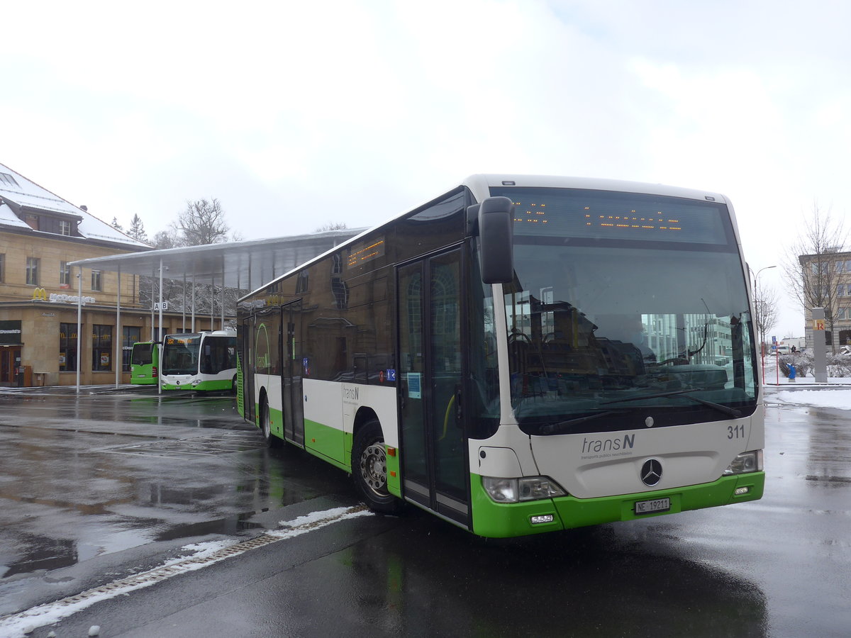 (224'145) - transN, La Chaux-de-Fonds - Nr. 311/NE 19'211 - Mercedes (ex TRN La Chaux-de-Fonds Nr. 311) am 14. M�rz 2021 beim Bahnhof La Chaux-de-Fonds