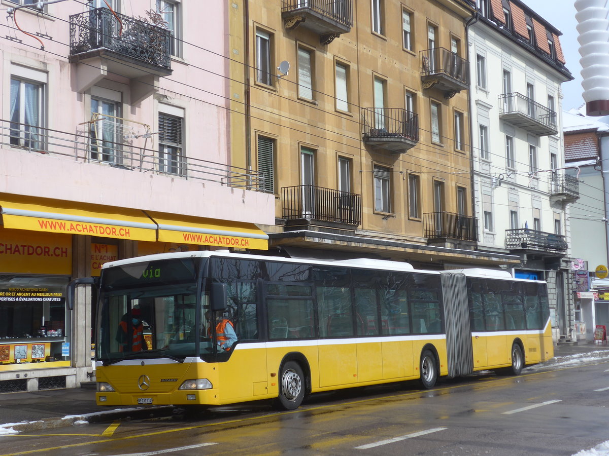 (224'161) - Interbus, Yverdon - Nr. 1214/NE 231'214 - Mercedes (ex BVB Basel Nr. 793; ex ASN Stadel Nr. 183) am 14. M�rz 2021 beim Bahnhof La Chaux-de-Fonds (Einsatz CarPostal)