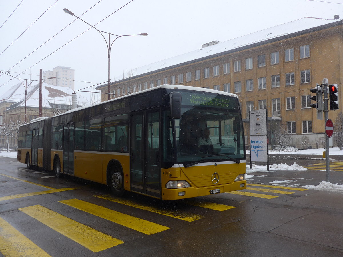 (224'171) - Interbus, Yverdon - Nr. 205/NE 231'205 - Mercedes (ex Twerenbold, Baden Nr. 19; ex Steffen, Remetschwil Nr. 95; ex PostAuto Nordschweiz) am 14. M�rz 2021 beim Bahnhof La Chaux-de-Fonds (Einsatz CarPostal)