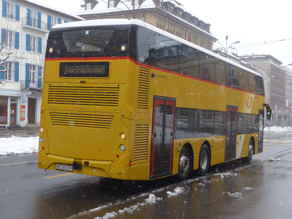 (224'172) - PostAuto Ostschweiz - NE 165'377 - Alexander Dennis (ex SG 445'308) am 14. M�rz 2021 beim Bahnhof La Chaux-de-Fonds (Einsatz CarPostal)
